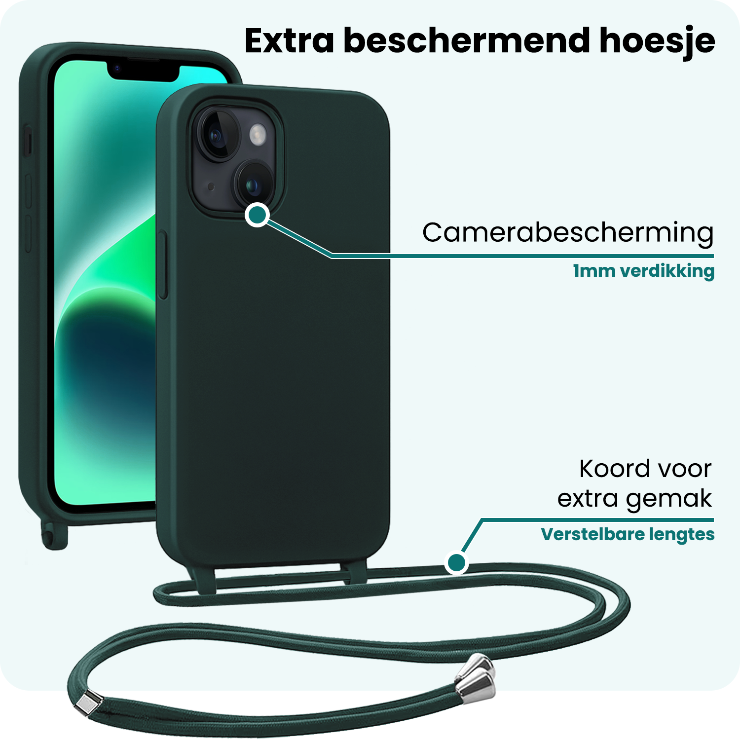 Forterra Forterra iPhone 13 Mini Hoesje Met Koord Met Screenprotector - Donkergroen