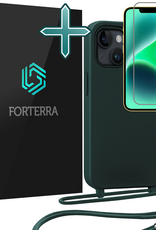 Forterra Forterra iPhone 13 Mini Hoesje Met Koord Met Screenprotector - Donkergroen