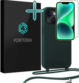 Forterra Forterra iPhone 13 Mini Hoesje Met Koord Met Screenprotector - Donkergroen