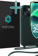 Forterra Forterra iPhone 13 Mini Hoesje Met Koord Met 2x Screenprotector - Donkergroen