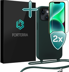 Forterra Forterra iPhone 13 Mini Hoesje Met Koord Met 2x Screenprotector - Donkergroen