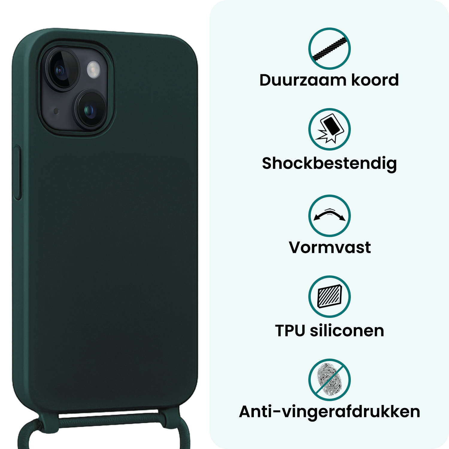 Forterra Forterra iPhone 13 Mini Hoesje Met Koord Met 2x Screenprotector - Donkergroen