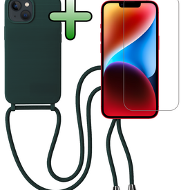 BASEY. BASEY. iPhone 13 Mini Hoesje Met Koord Met Screenprotector - Donkergroen