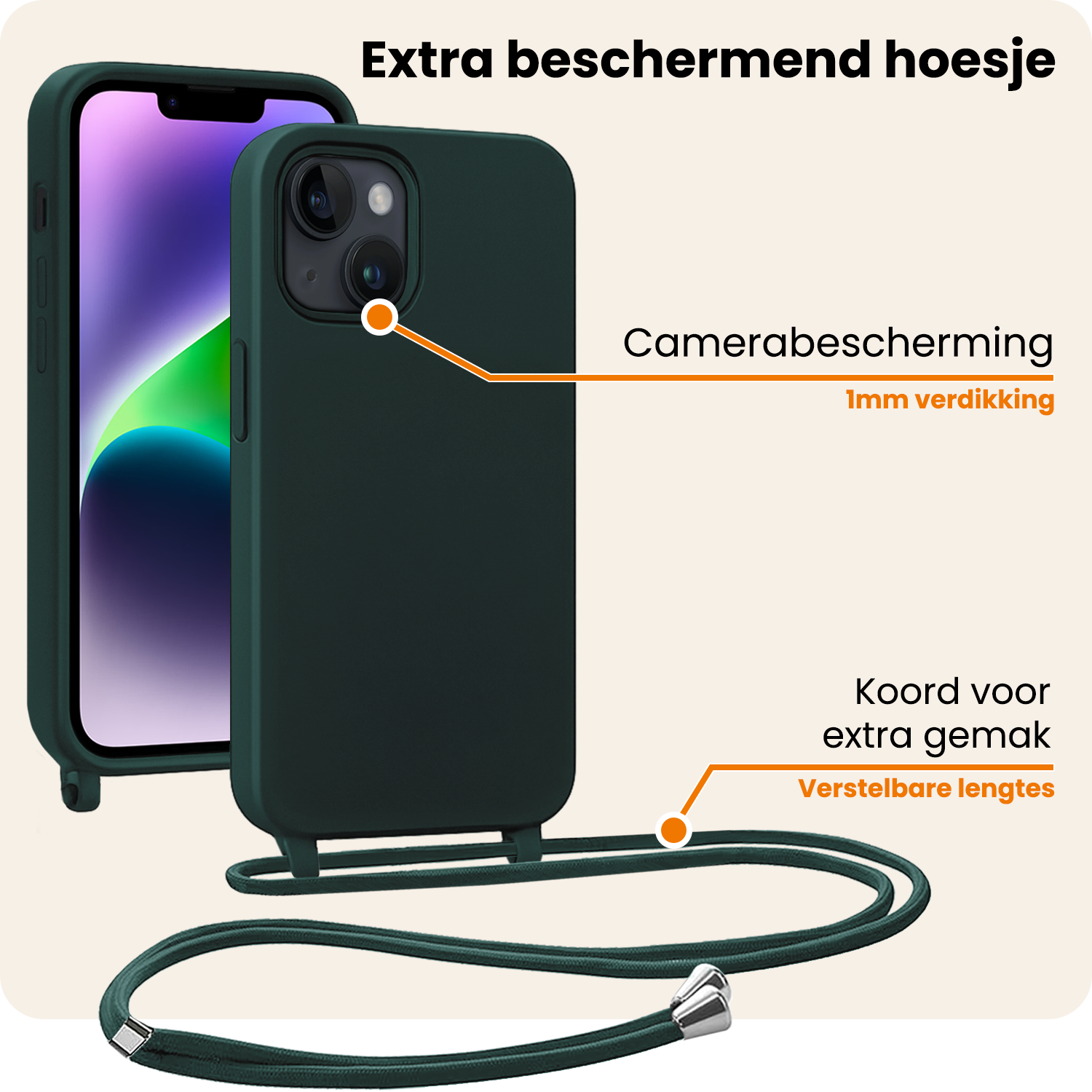 Nomfy Nomfy iPhone 13 Mini Hoesje Met Koord - Donkergroen