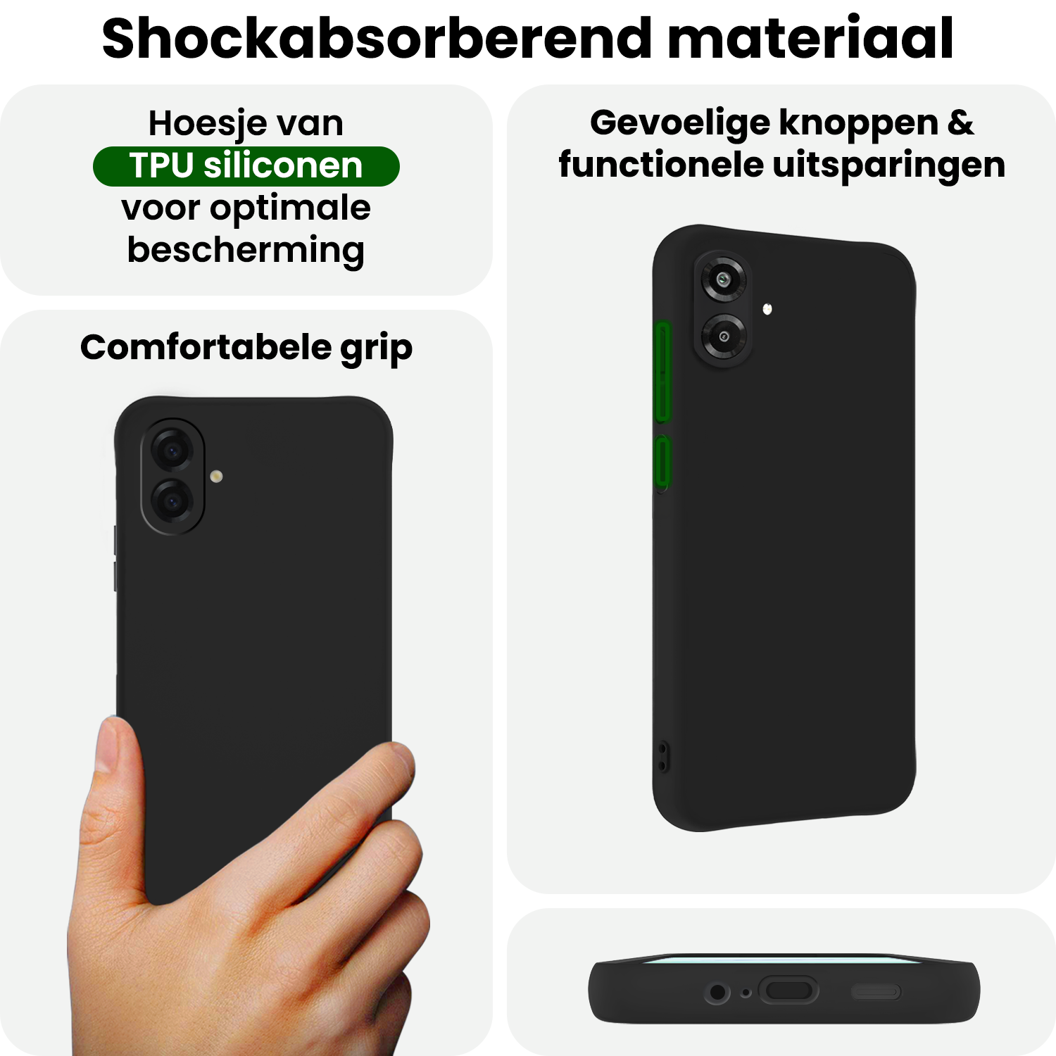 BASEY. BASEY. Samsung Galaxy A07 4G Hoesje Siliconen Met 2x Screenprotector - Zwart