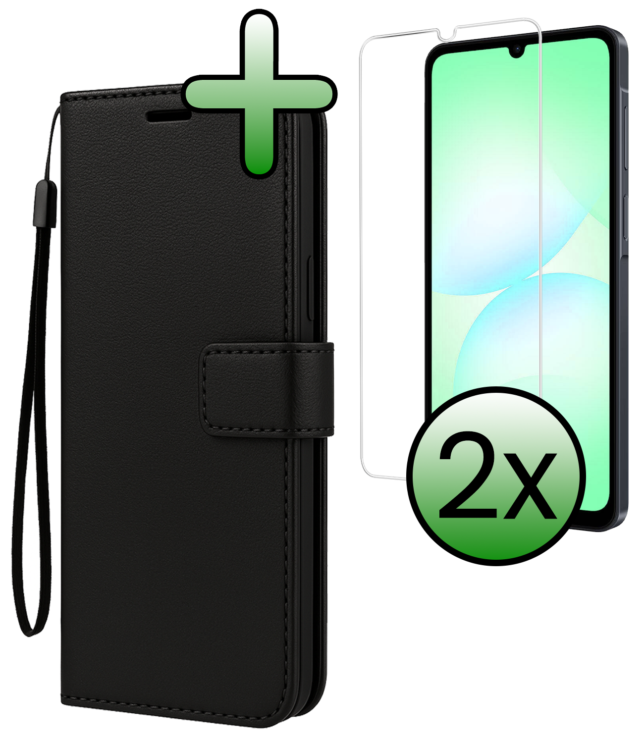 BASEY. BASEY. Samsung Galaxy A07 4G Hoesje Bookcase Met 2x Screenprotector - Zwart