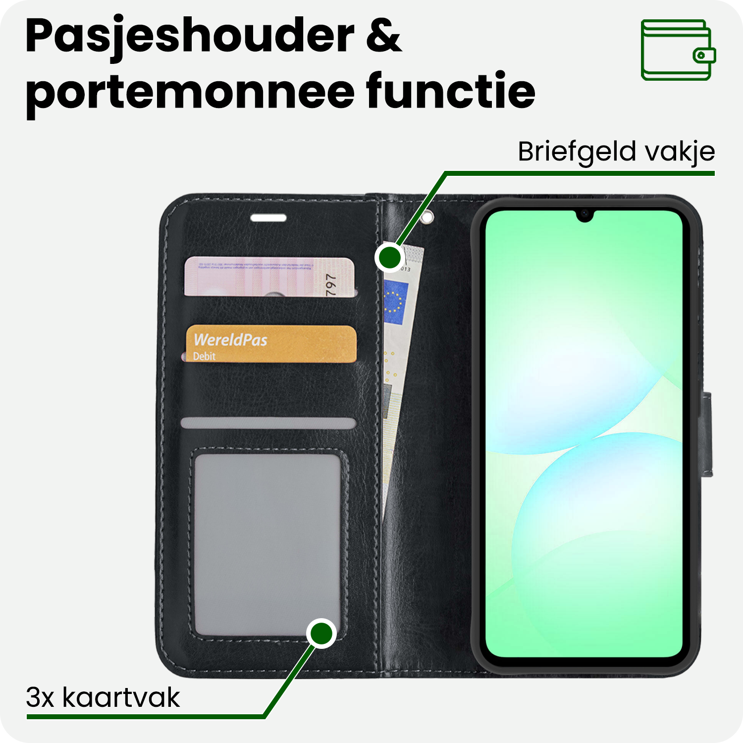 BASEY. BASEY. Samsung Galaxy A07 4G Hoesje Bookcase Met 2x Screenprotector - Zwart