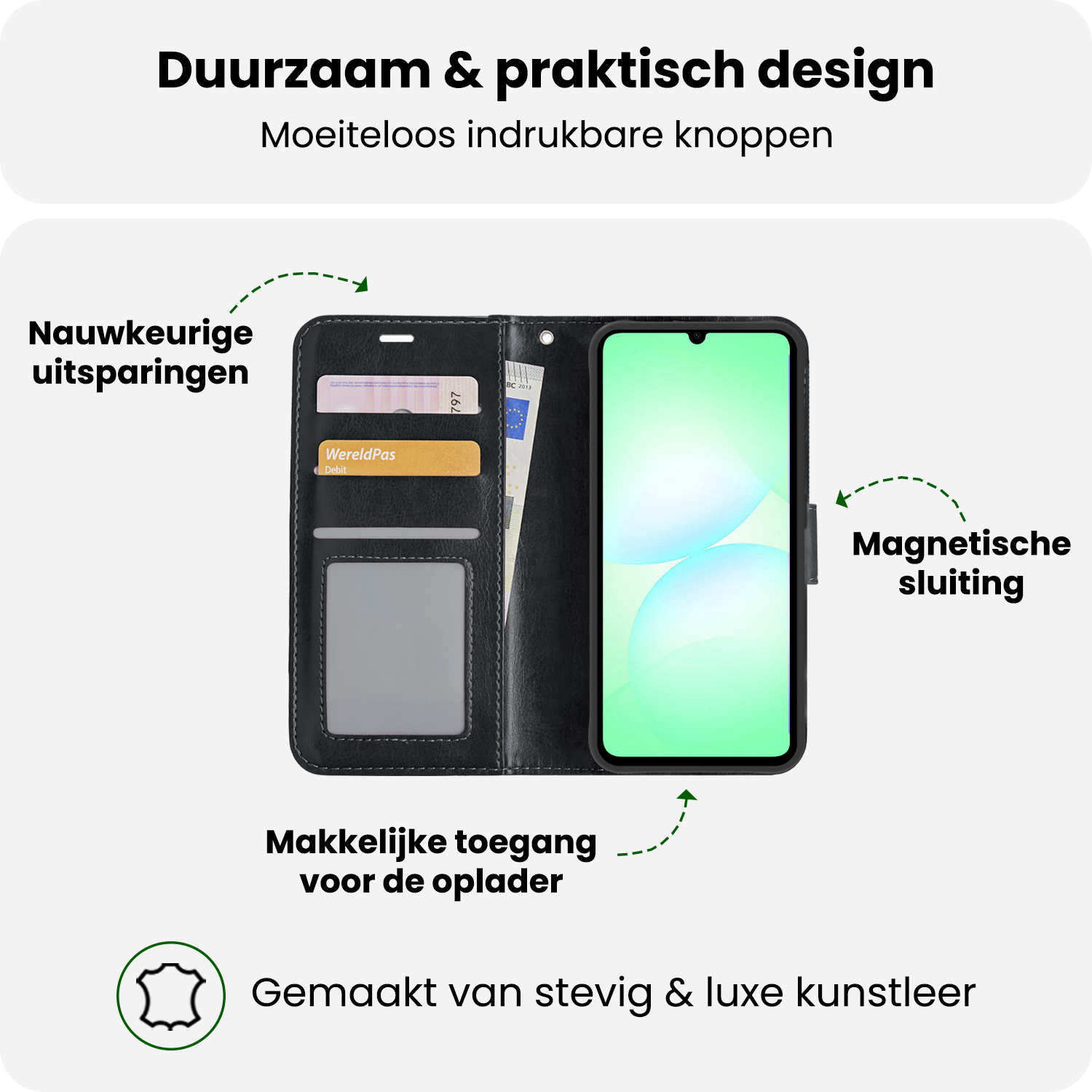 BASEY. BASEY. Samsung Galaxy A07 4G Hoesje Bookcase Met 2x Screenprotector - Zwart