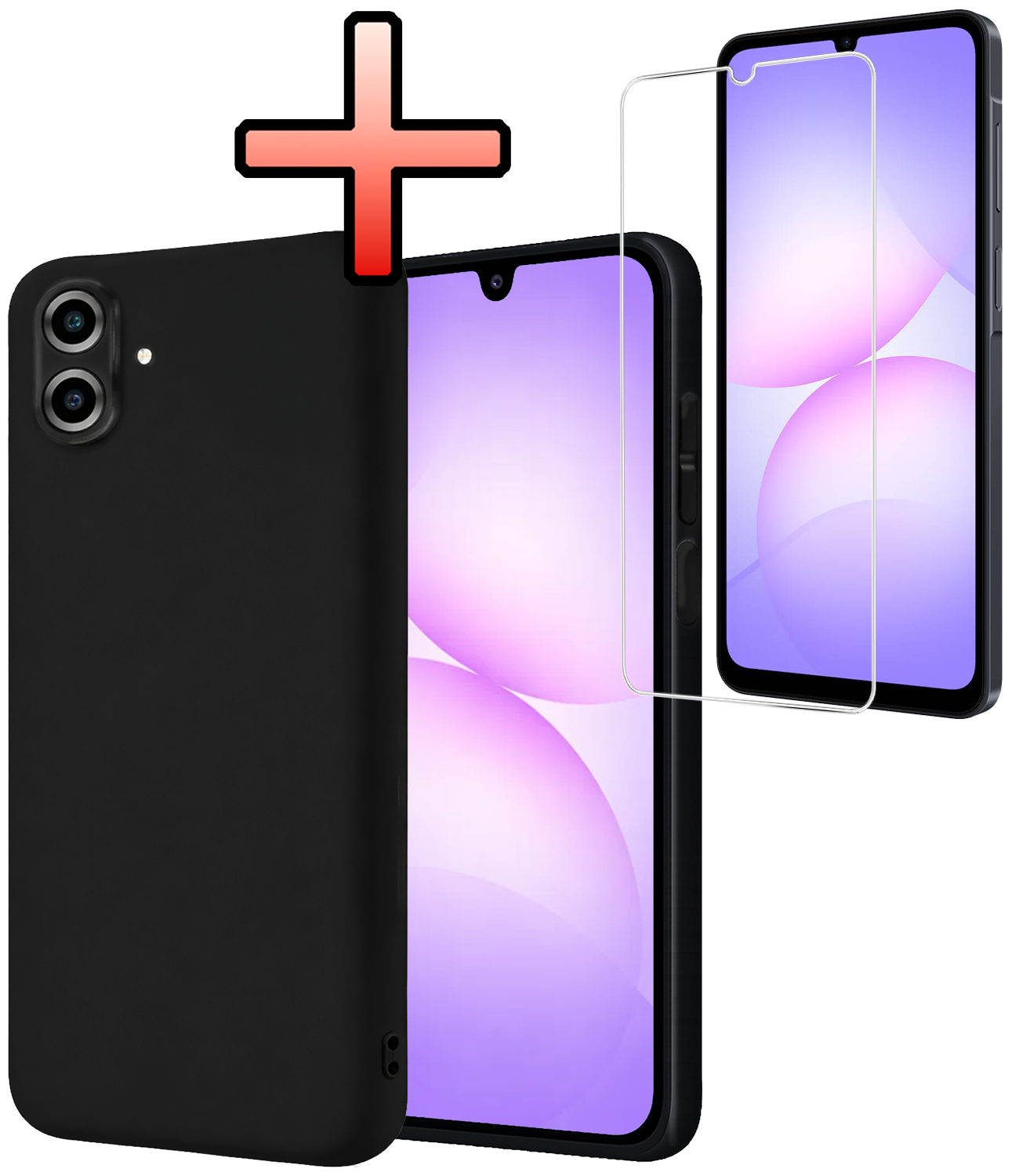 NoXx NoXx Samsung Galaxy A07 4G Hoesje Siliconen Met Screenprotector - Zwart