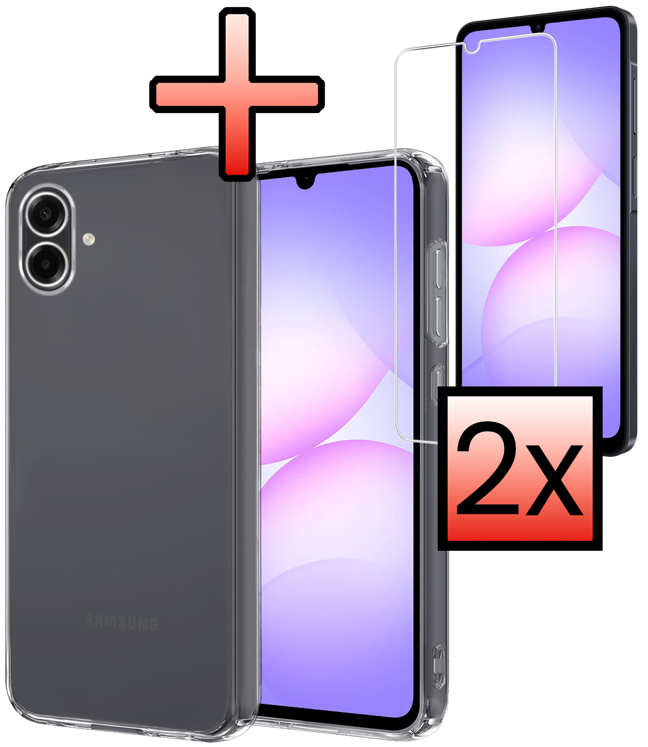 NoXx NoXx Samsung Galaxy A07 4G Hoesje Siliconen Met 2x Screenprotector - Transparant