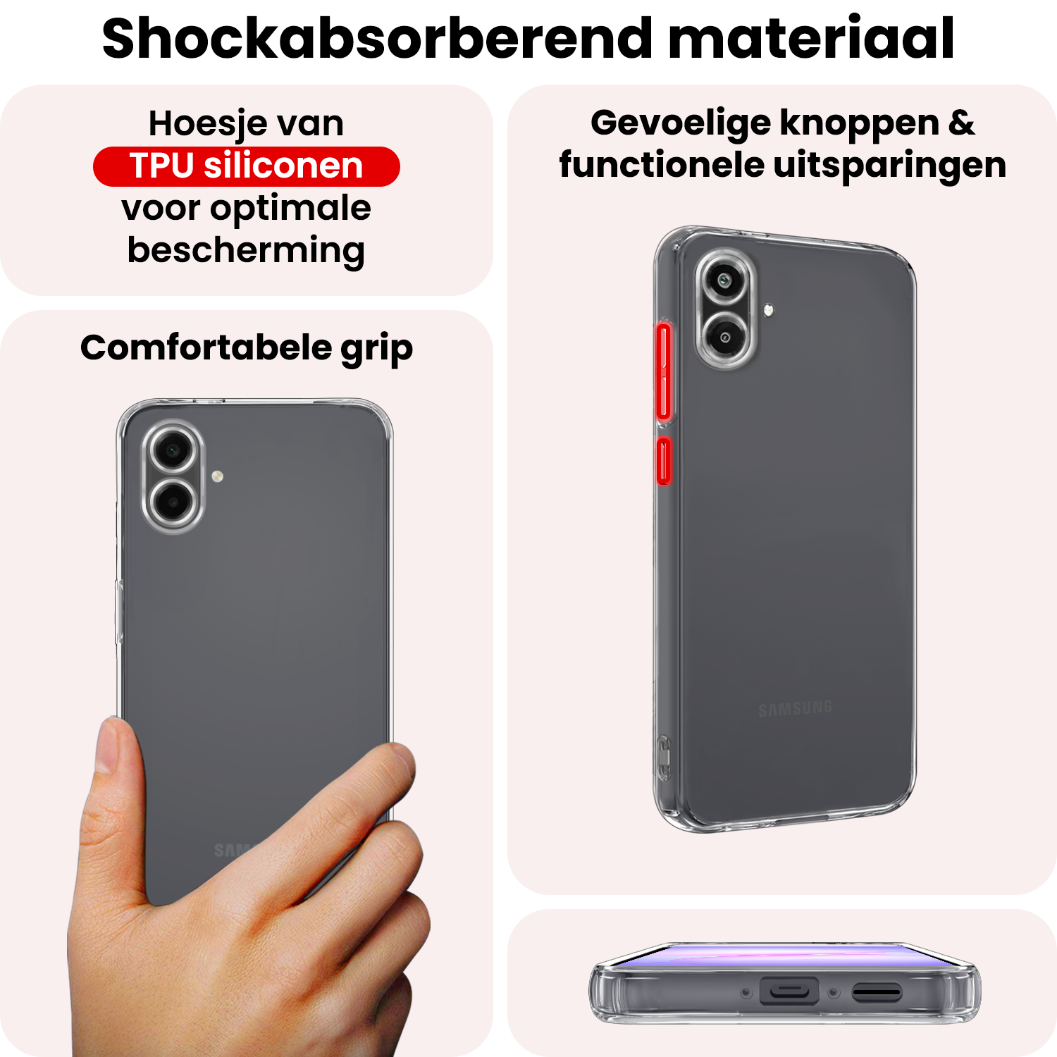 NoXx NoXx Samsung Galaxy A07 4G Hoesje Siliconen Met 2x Screenprotector - Transparant