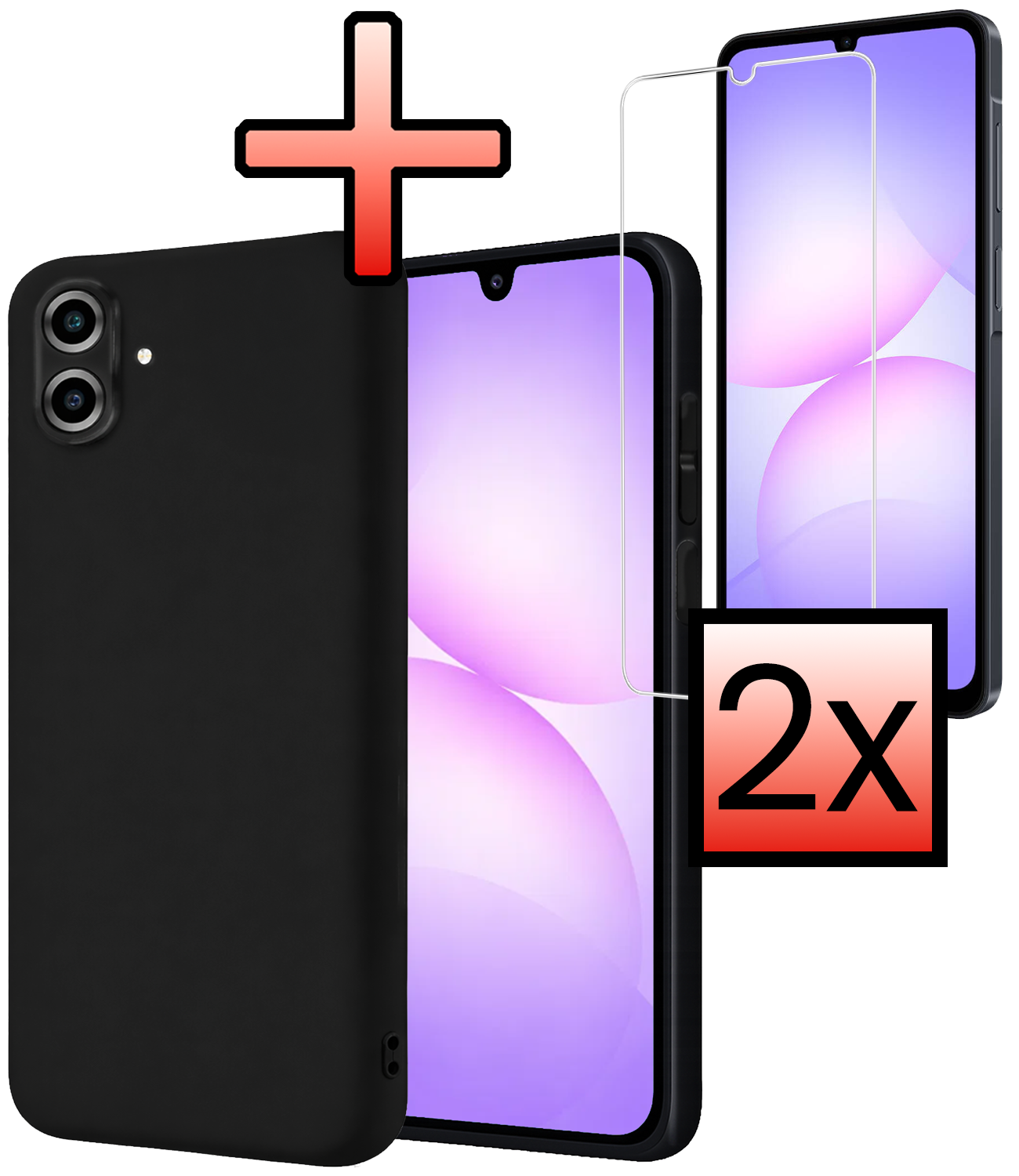 NoXx NoXx Samsung Galaxy A07 4G Hoesje Siliconen Met 2x Screenprotector - Zwart