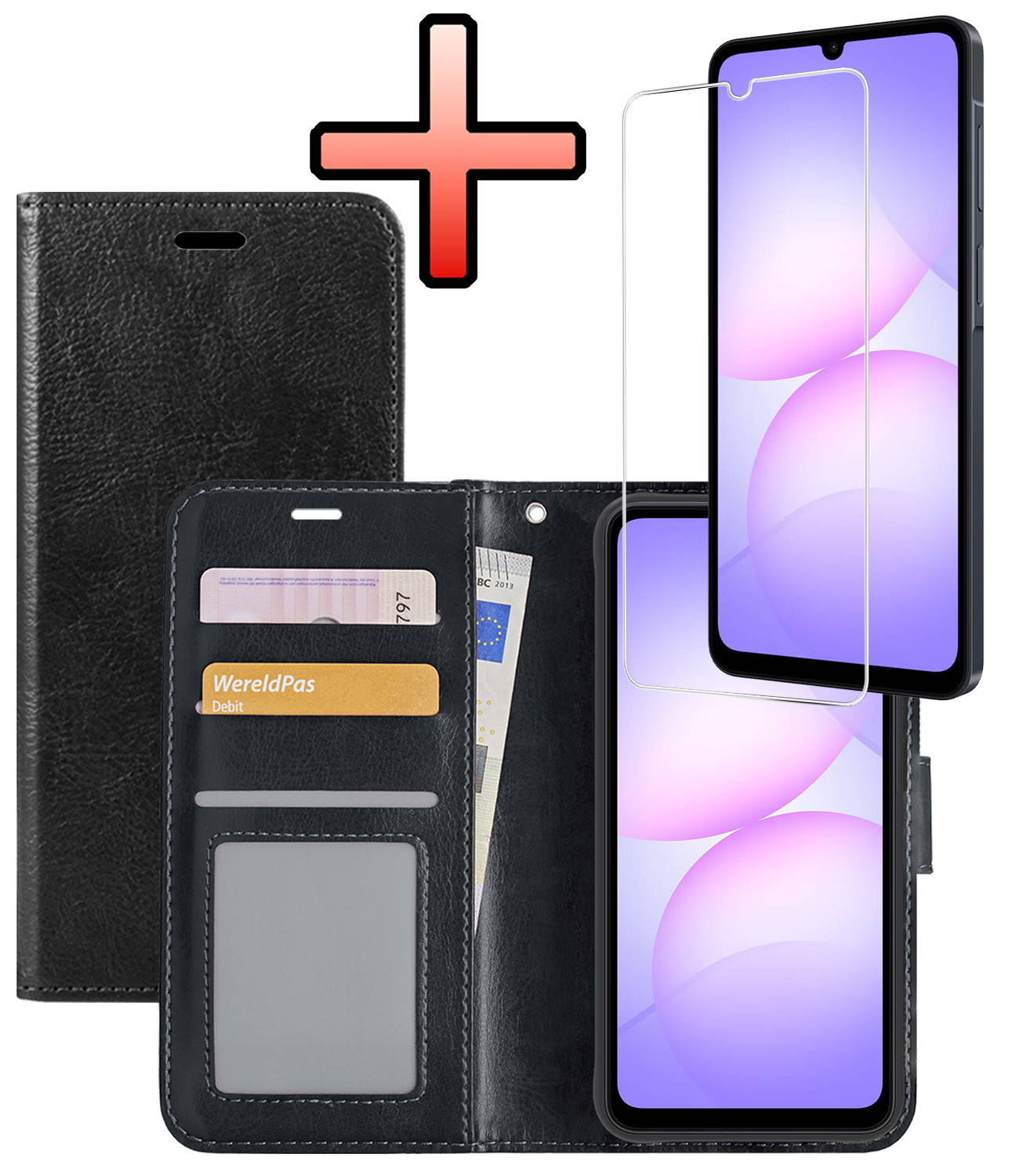 NoXx NoXx Samsung Galaxy A07 4G Hoesje Bookcase Met Screenprotector - Zwart