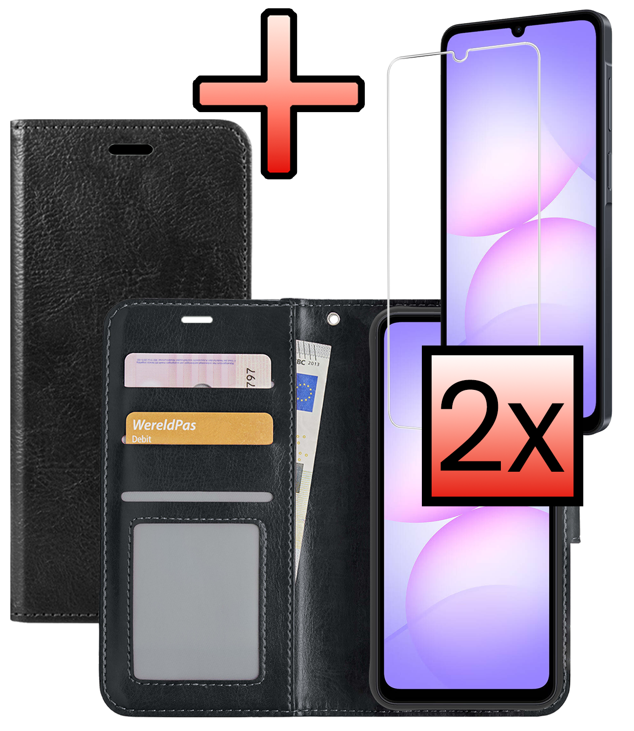 NoXx NoXx Samsung Galaxy A07 4G Hoesje Bookcase Met 2x Screenprotector - Zwart