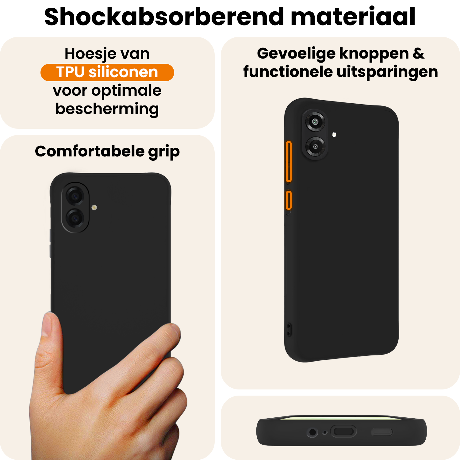 Nomfy Nomfy Samsung Galaxy A07 4G Hoesje Siliconen Met 2x Screenprotector - Zwart