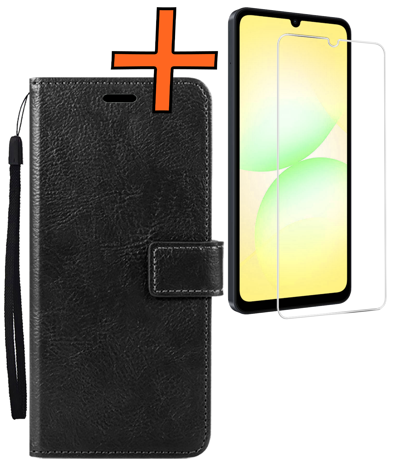 Nomfy Nomfy Samsung Galaxy A07 4G Hoesje Bookcase Met Screenprotector - Zwart