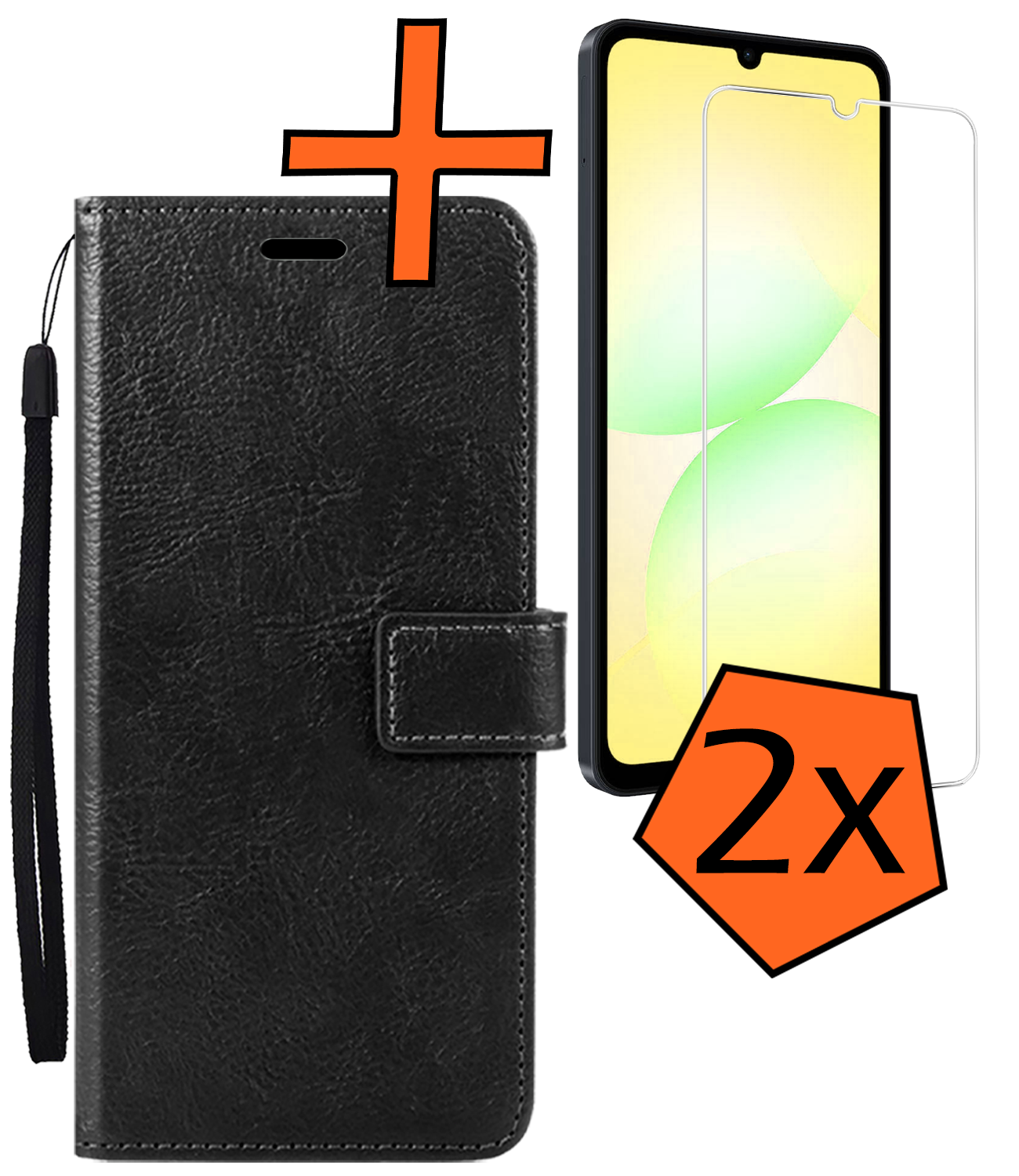 Nomfy Nomfy Samsung Galaxy A07 4G Hoesje Bookcase Met 2x Screenprotector - Zwart