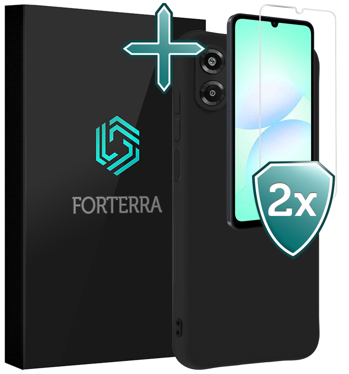 Forterra Forterra Samsung Galaxy A07 4G Hoesje Siliconen Met 2x Screenprotector - Zwart