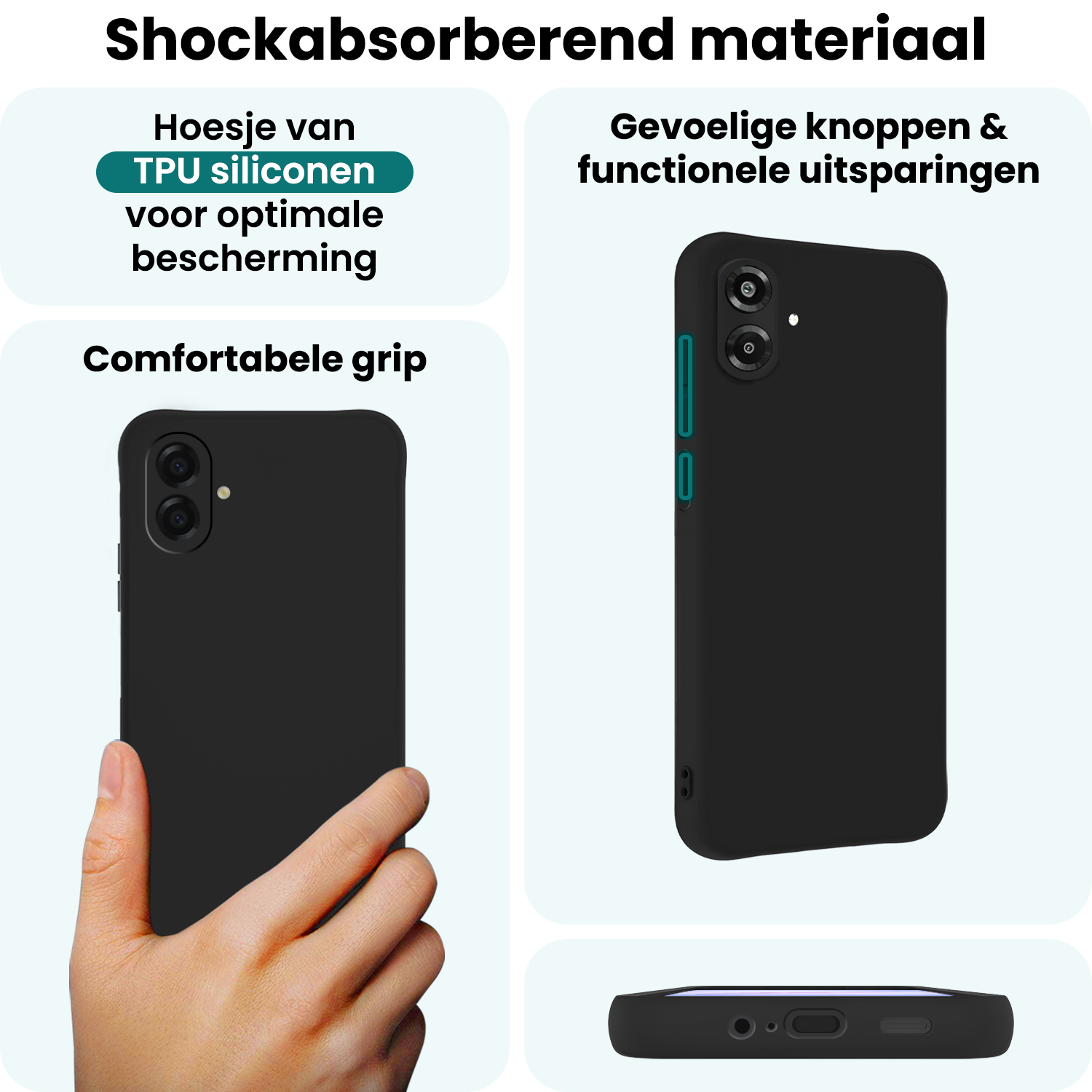 Forterra Forterra Samsung Galaxy A07 4G Hoesje Siliconen Met 2x Screenprotector - Zwart