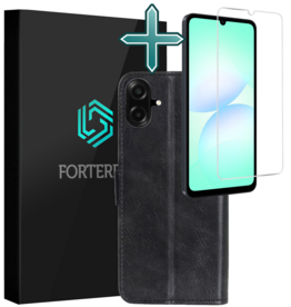 Forterra Forterra Samsung Galaxy A07 4G Hoesje Bookcase Met Screenprotector - Zwart