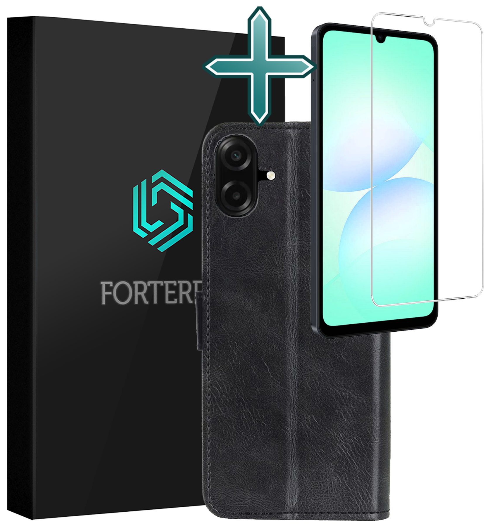 Forterra Forterra Samsung Galaxy A07 4G Hoesje Bookcase Met Screenprotector - Zwart