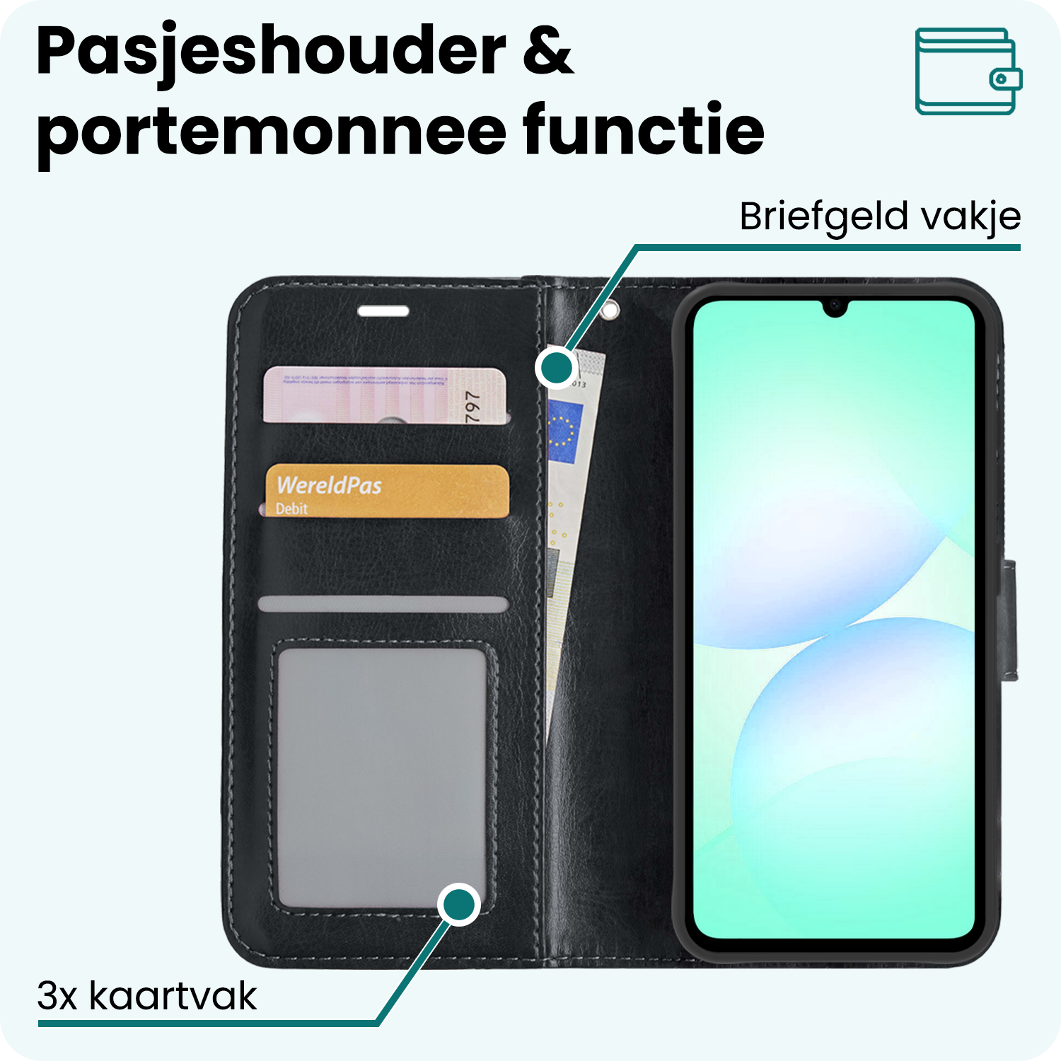 Forterra Forterra Samsung Galaxy A07 4G Hoesje Bookcase Met Screenprotector - Zwart