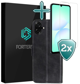 Forterra Forterra Samsung Galaxy A07 4G Hoesje Bookcase Met 2x Screenprotector - Zwart