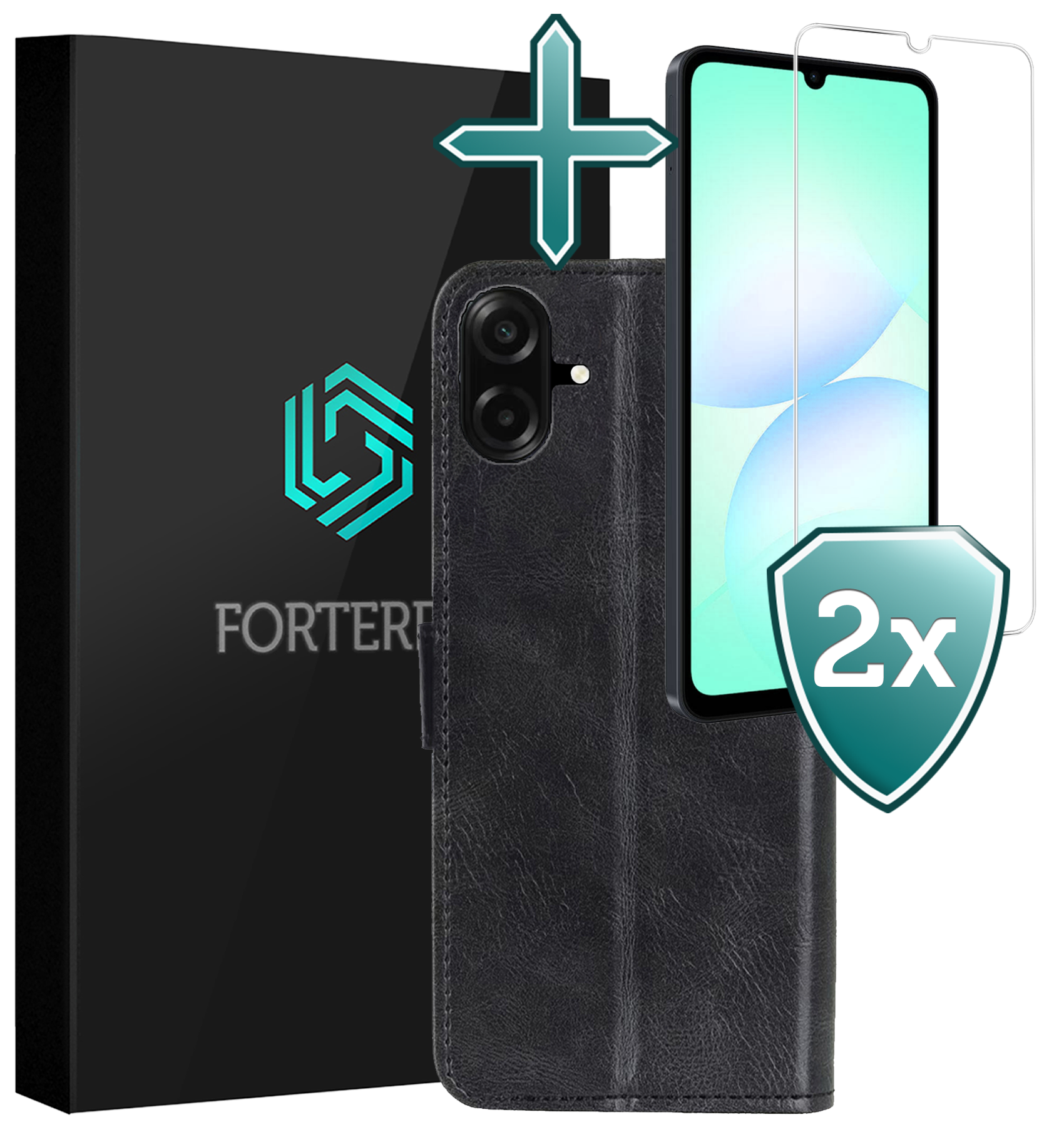 Forterra Forterra Samsung Galaxy A07 4G Hoesje Bookcase Met 2x Screenprotector - Zwart