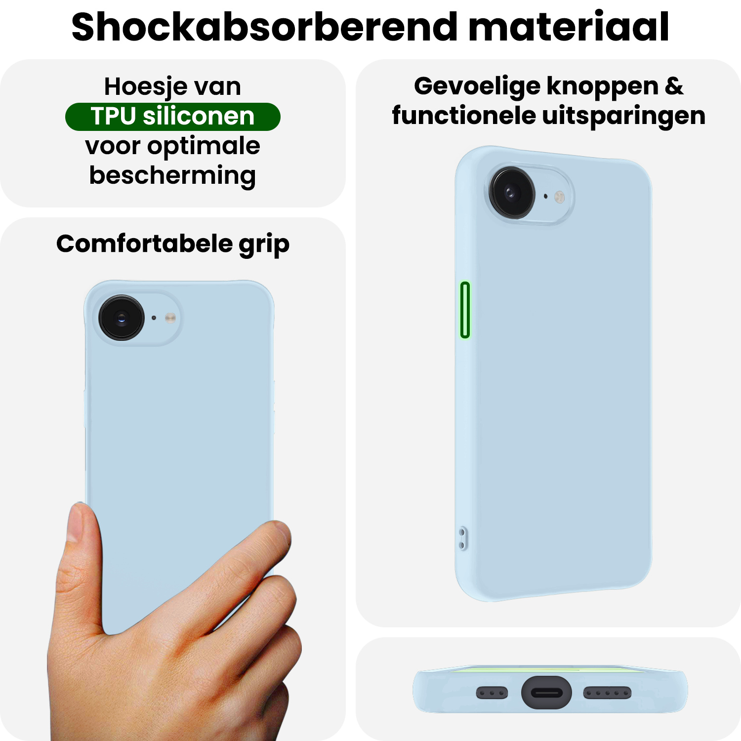 BASEY. BASEY. iPhone 17e Hoesje Siliconen Met Screenprotector Met Dichte Notch - Lichtblauw