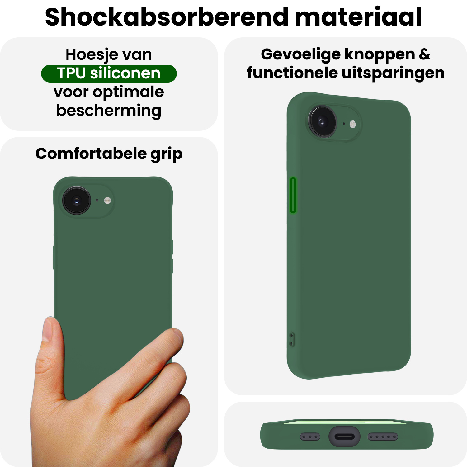 BASEY. BASEY. iPhone 17e Hoesje Siliconen Met 2x Screenprotector Met Dichte Notch - Donkergroen