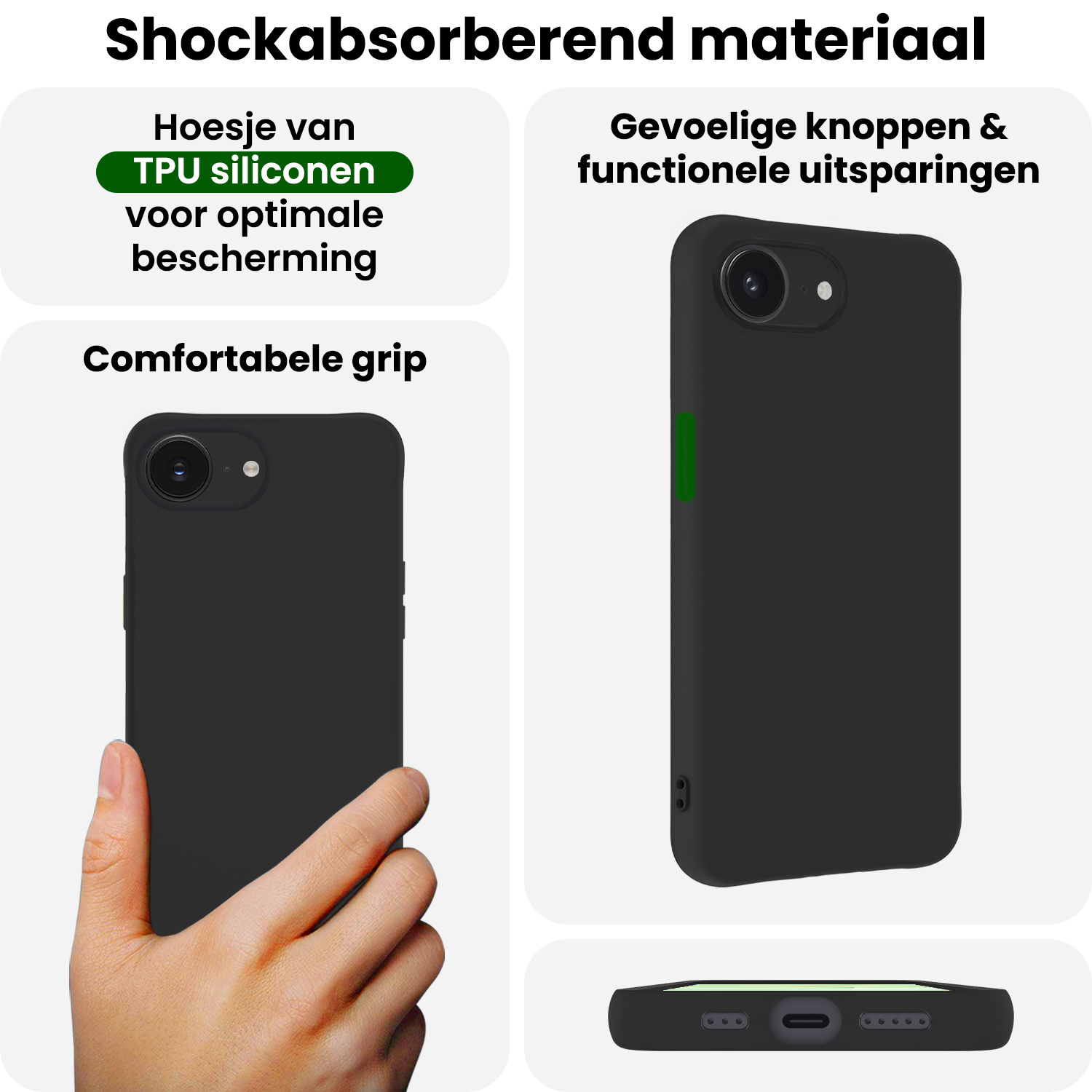 BASEY. BASEY. iPhone 17e Hoesje Siliconen Met 2x Screenprotector Met Dichte Notch - Zwart
