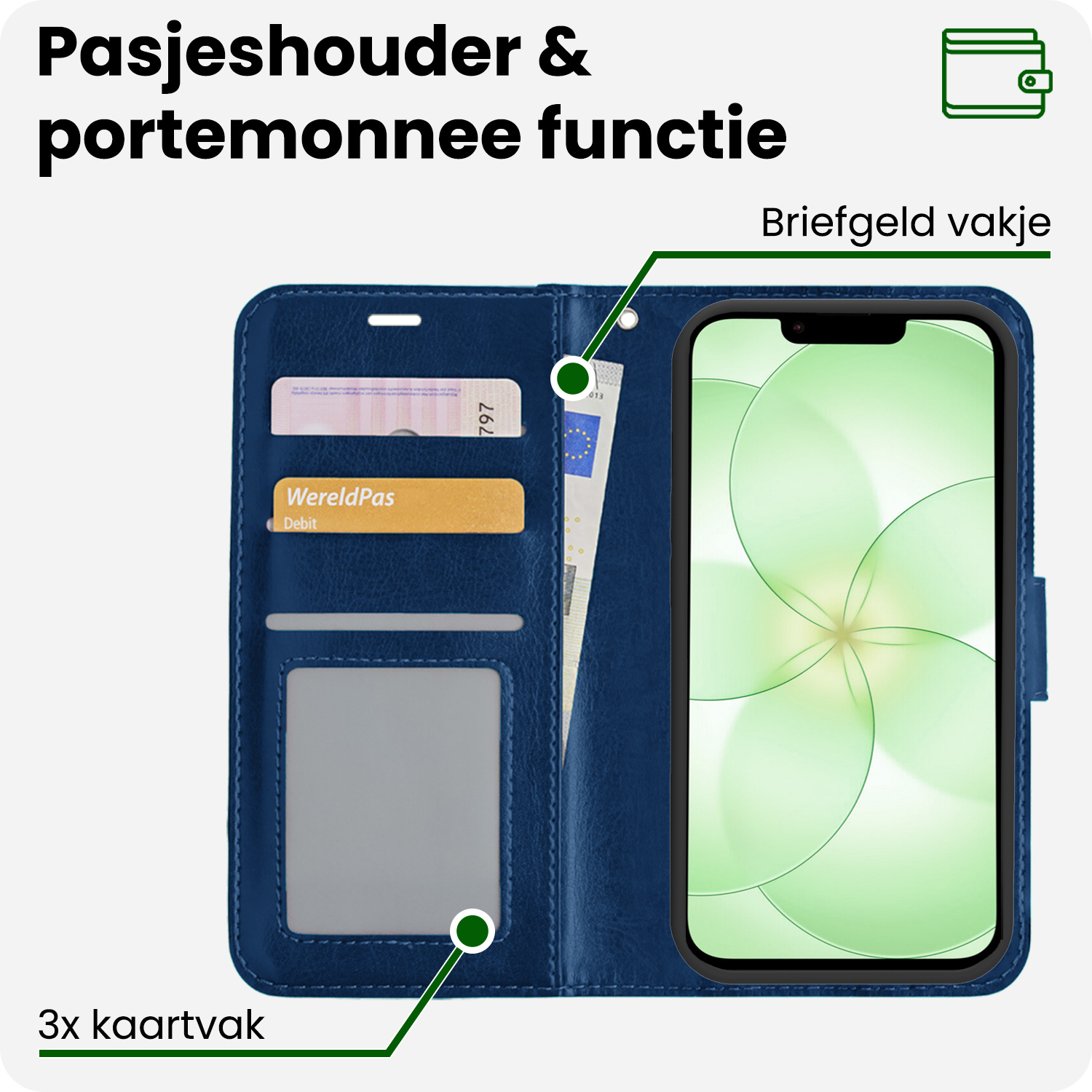 BASEY. BASEY. iPhone 17e Hoesje Bookcase - Donkerblauw