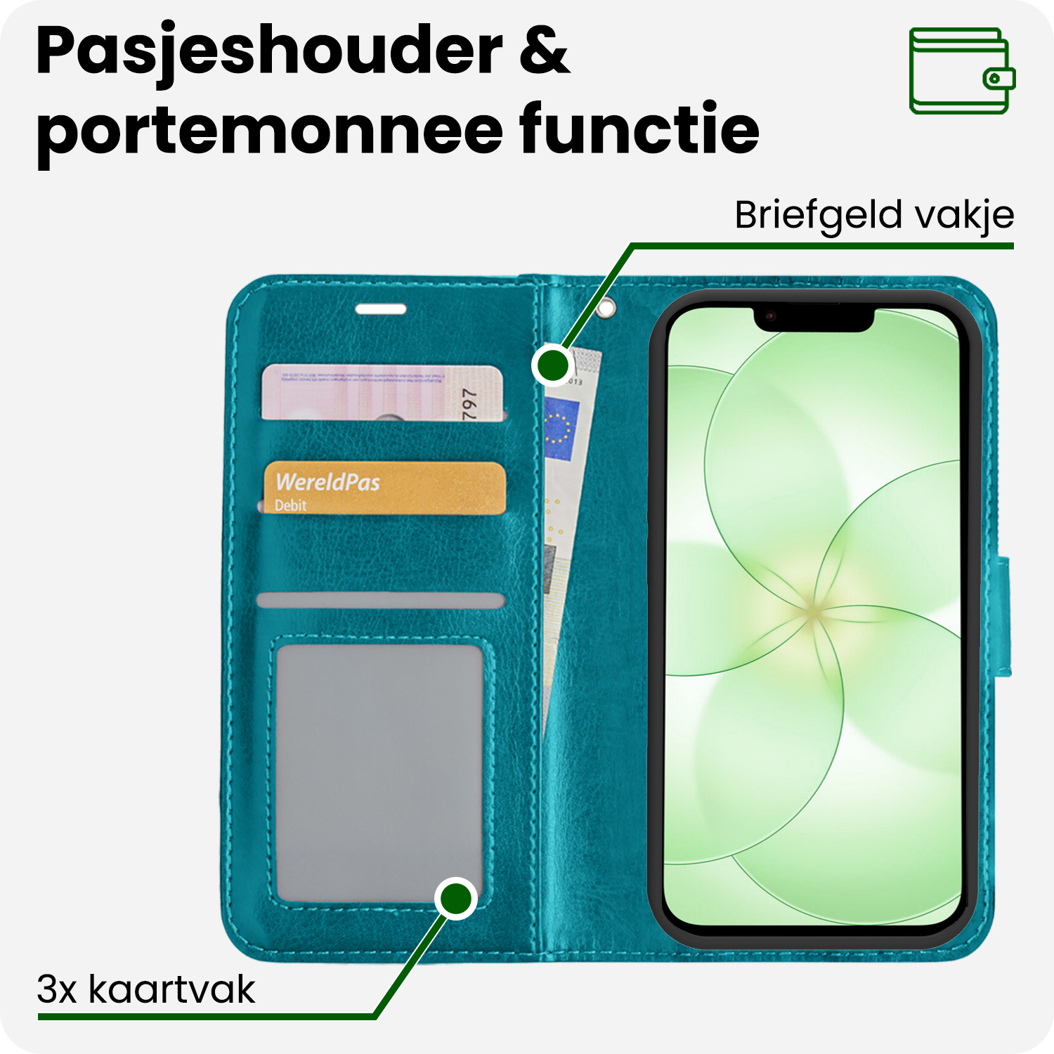 BASEY. BASEY. iPhone 17e Hoesje Bookcase - Turquoise