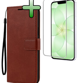 BASEY. BASEY. iPhone 17e Hoesje Bookcase Met Screenprotector - Bruin