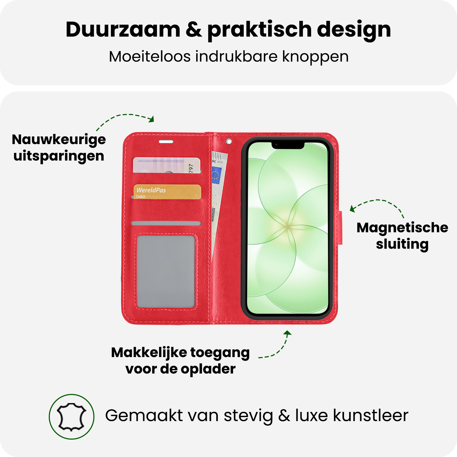 BASEY. BASEY. iPhone 17e Hoesje Bookcase Met Screenprotector - Rood