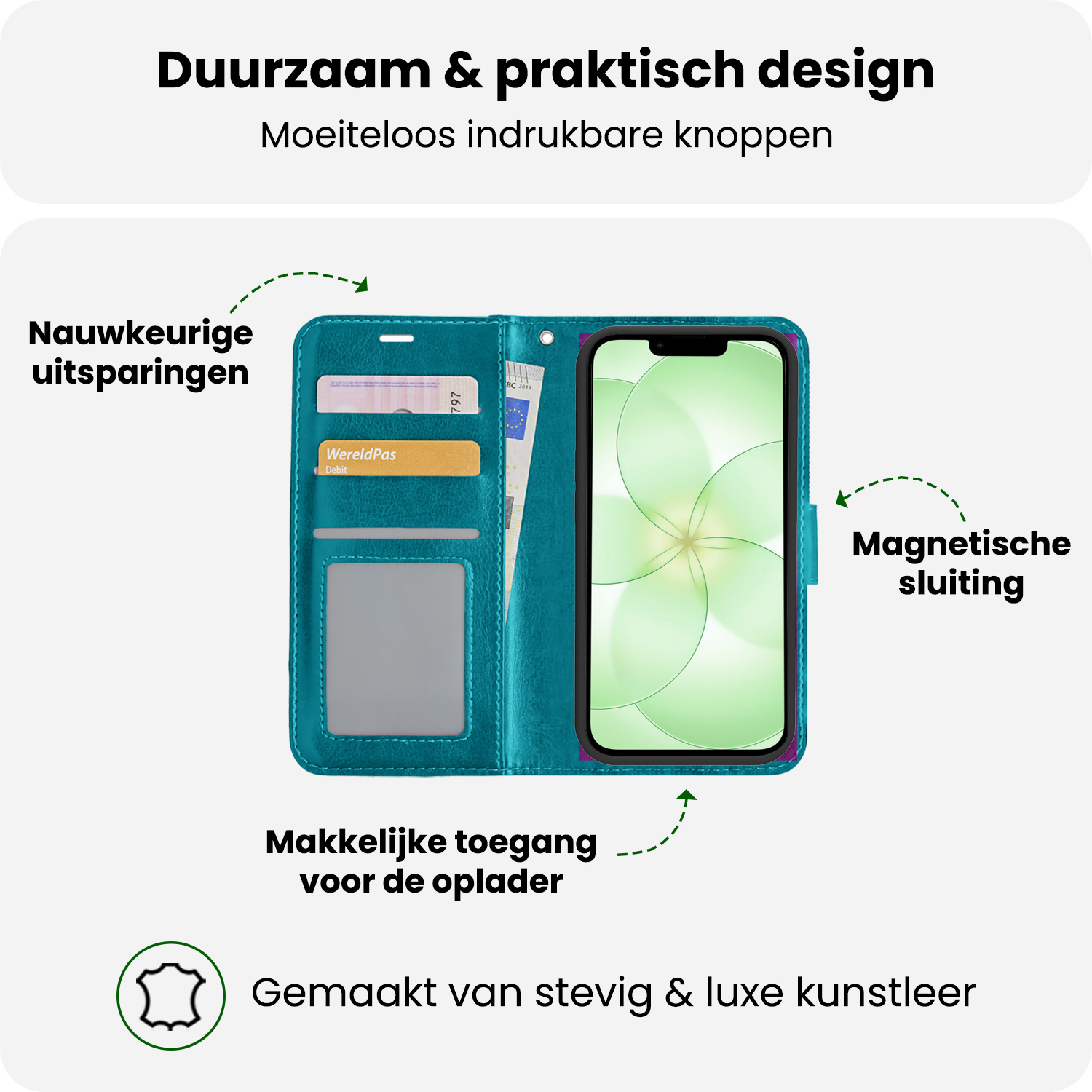 BASEY. BASEY. iPhone 17e Hoesje Bookcase Met Screenprotector - Turquoise