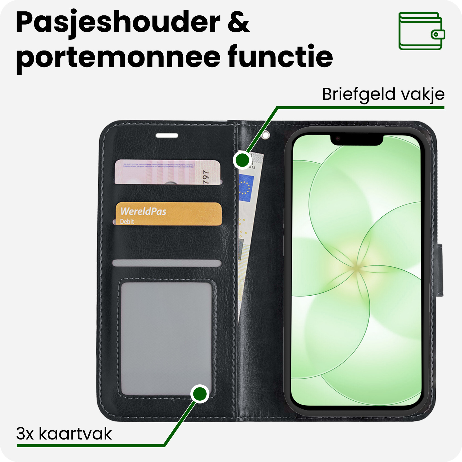 BASEY. BASEY. iPhone 17e Hoesje Bookcase Met Screenprotector - Zwart