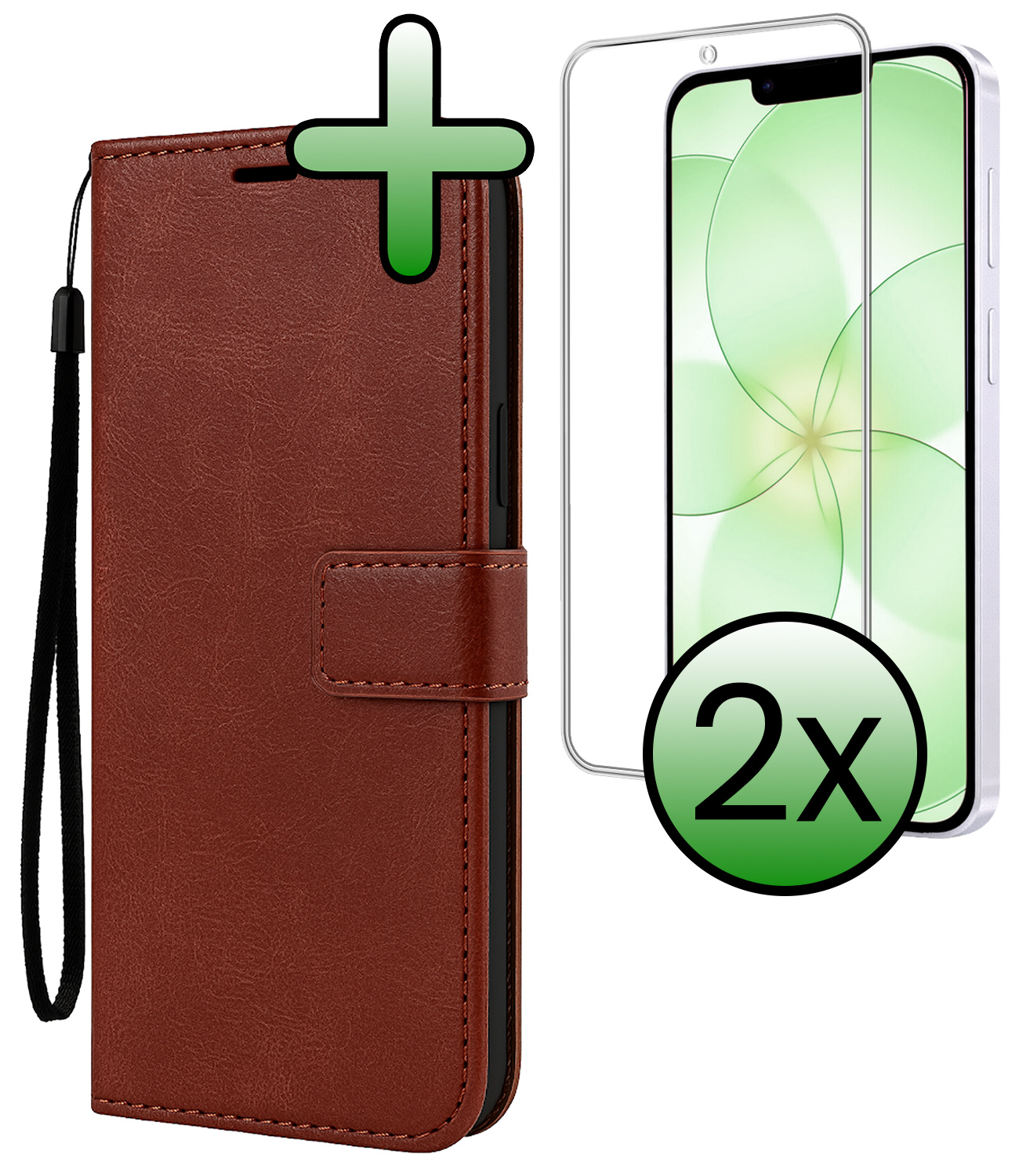 BASEY. BASEY. iPhone 17e Hoesje Bookcase Met 2x Screenprotector - Bruin