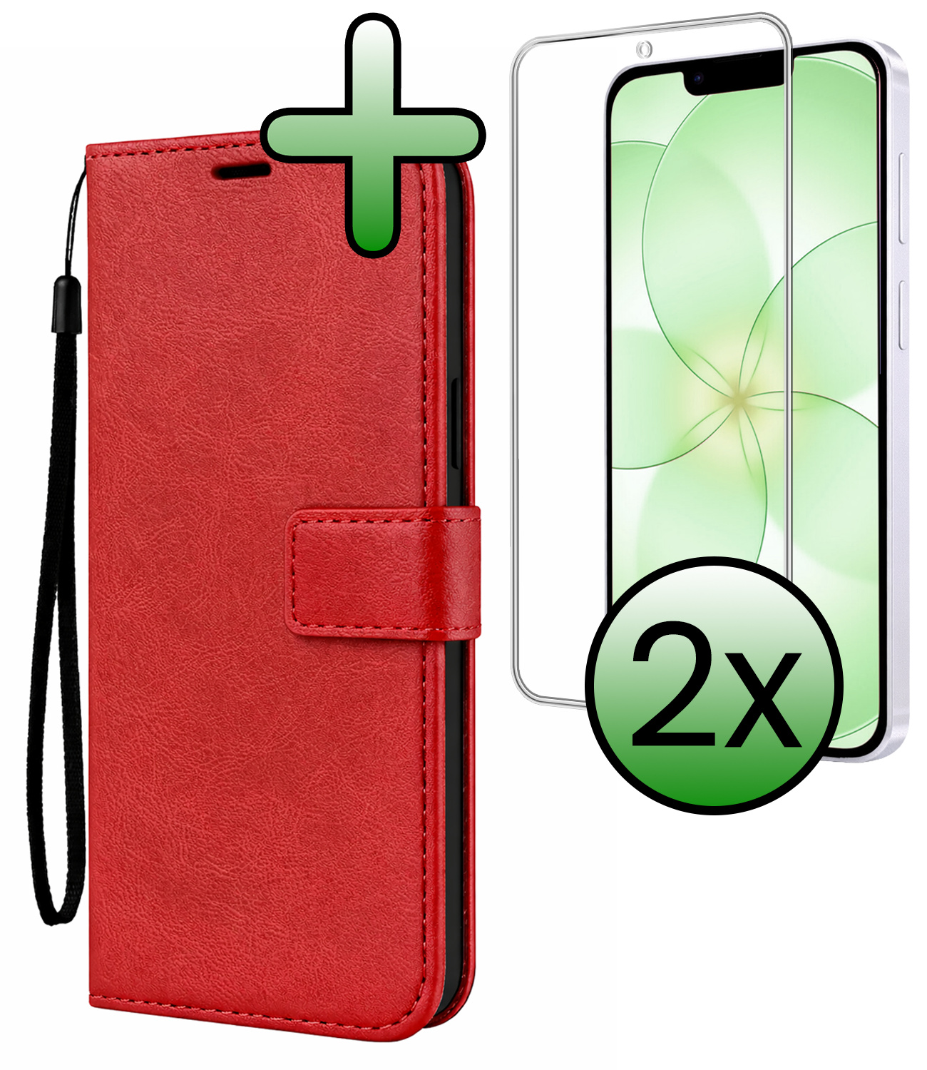 BASEY. BASEY. iPhone 17e Hoesje Bookcase Met 2x Screenprotector - Rood