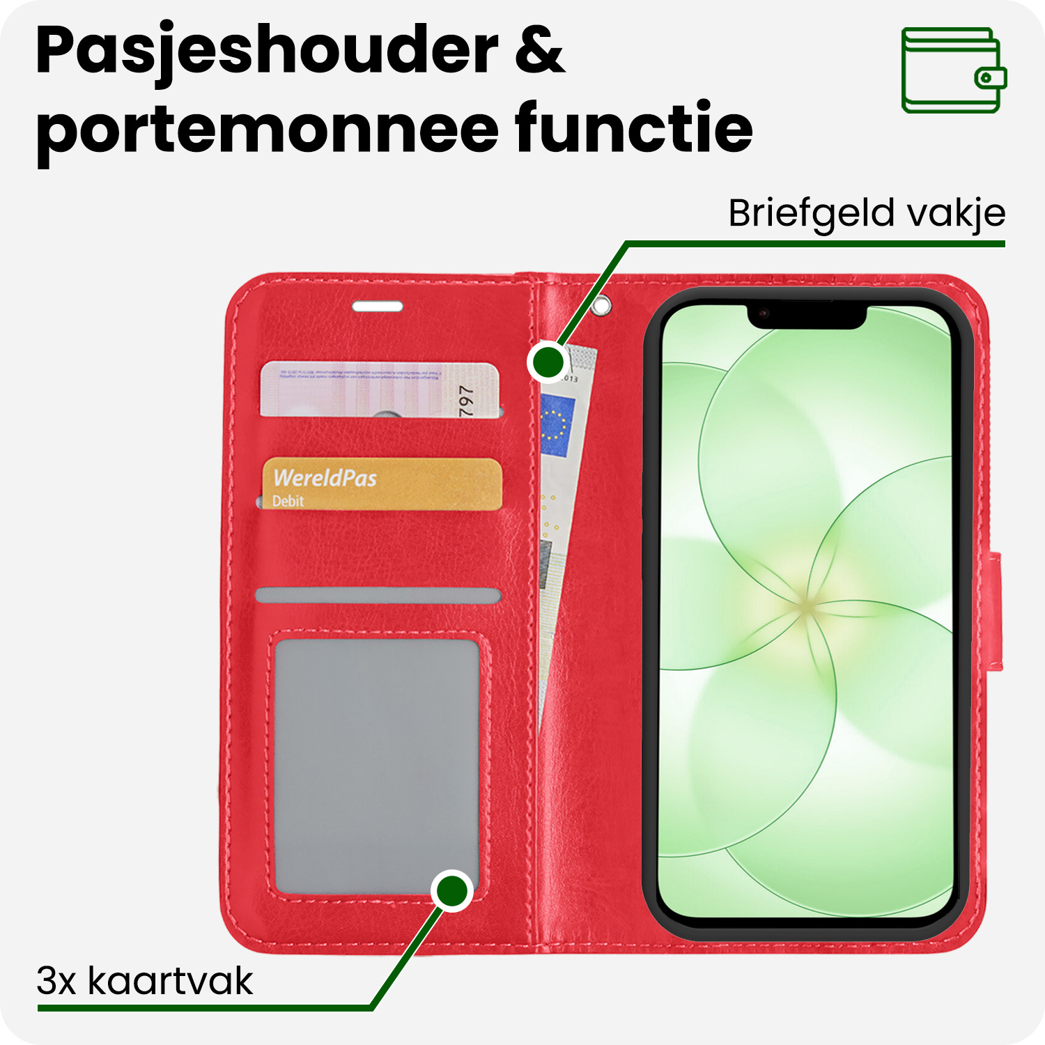 BASEY. BASEY. iPhone 17e Hoesje Bookcase Met 2x Screenprotector - Rood
