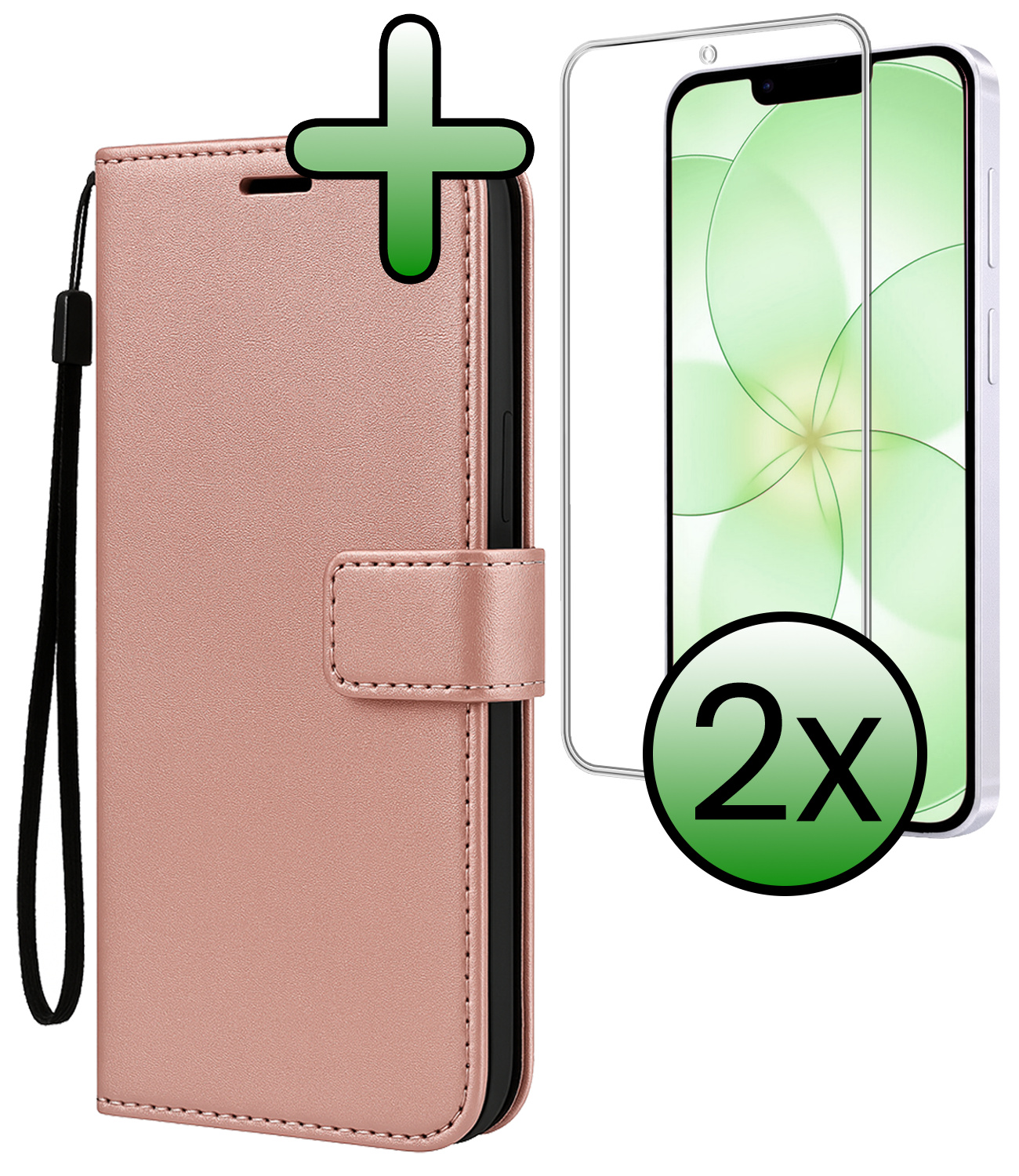 BASEY. BASEY. iPhone 17e Hoesje Bookcase Met 2x Screenprotector - Rose Goud