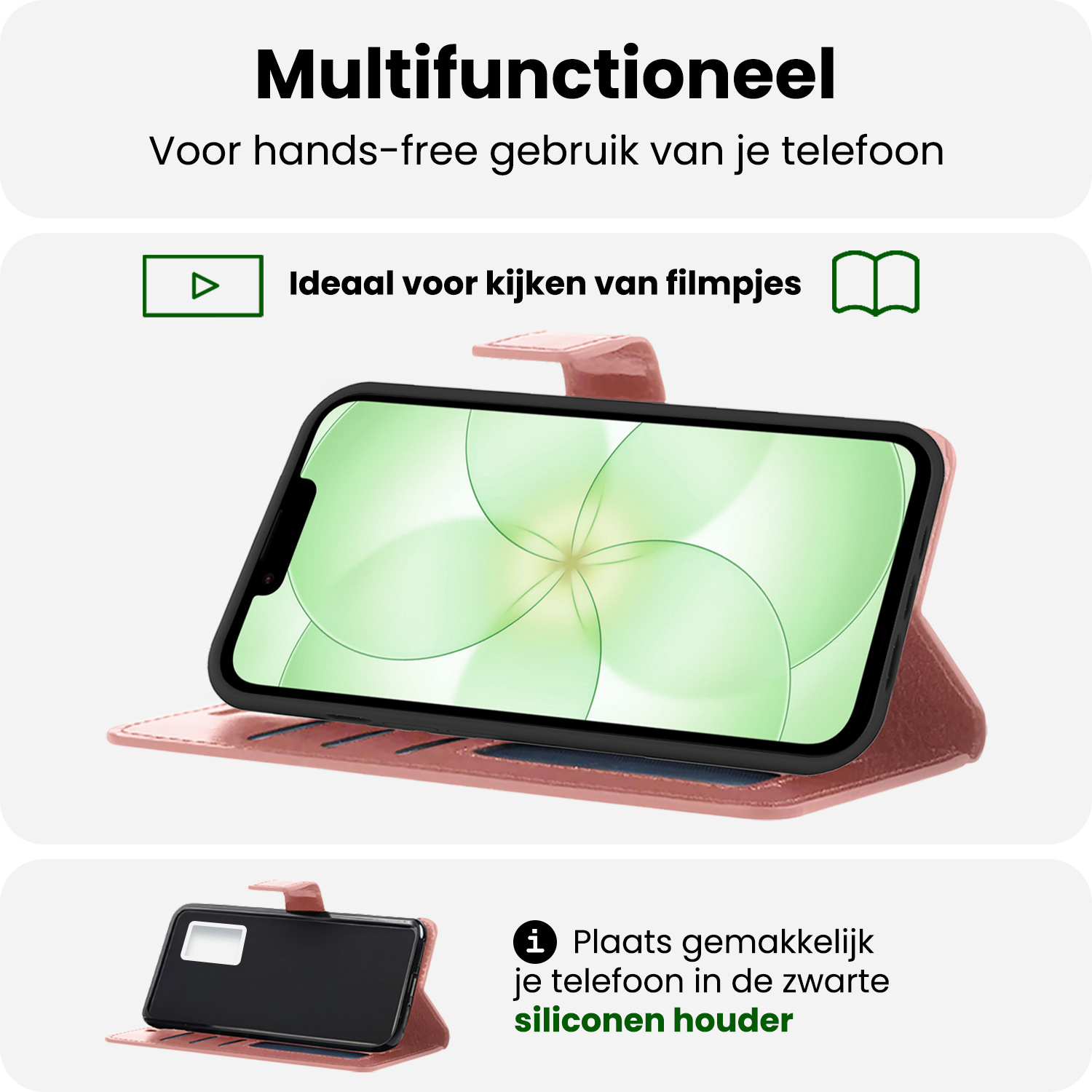 BASEY. BASEY. iPhone 17e Hoesje Bookcase Met 2x Screenprotector - Rose Goud