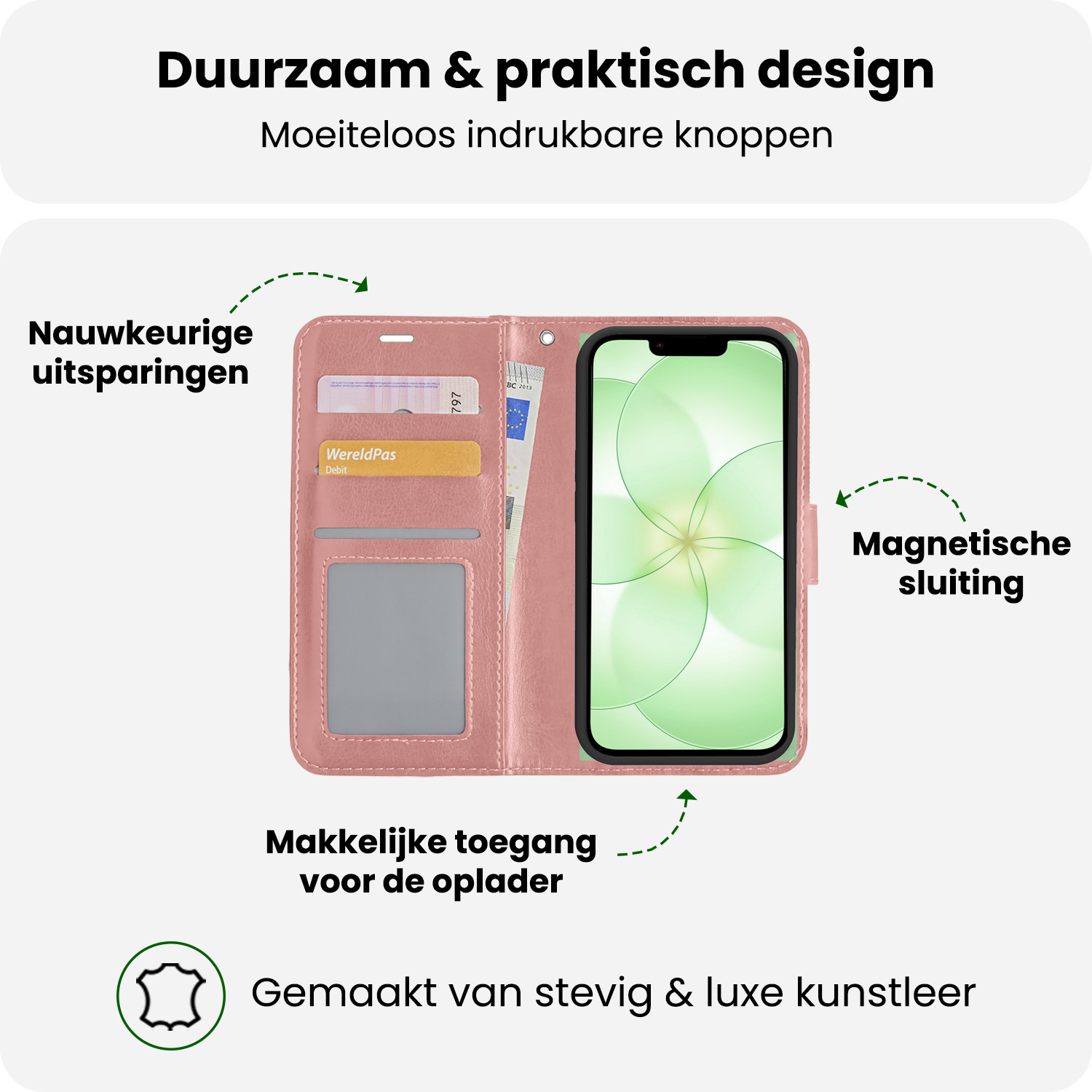 BASEY. BASEY. iPhone 17e Hoesje Bookcase Met 2x Screenprotector - Rose Goud