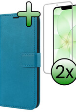 BASEY. BASEY. iPhone 17e Hoesje Bookcase Met 2x Screenprotector - Turquoise