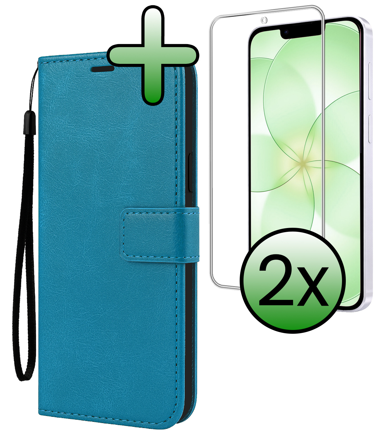 BASEY. BASEY. iPhone 17e Hoesje Bookcase Met 2x Screenprotector - Turquoise