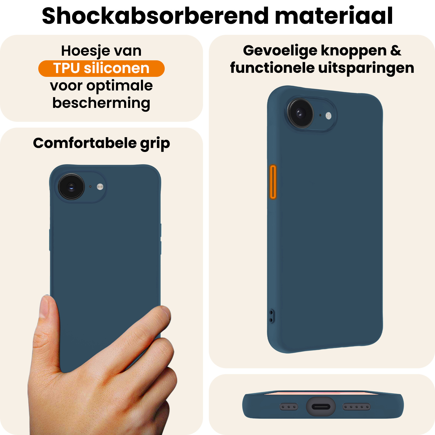 Nomfy Nomfy iPhone 17e Hoesje Siliconen Met Screenprotector Met Dichte Notch - Donkerblauw