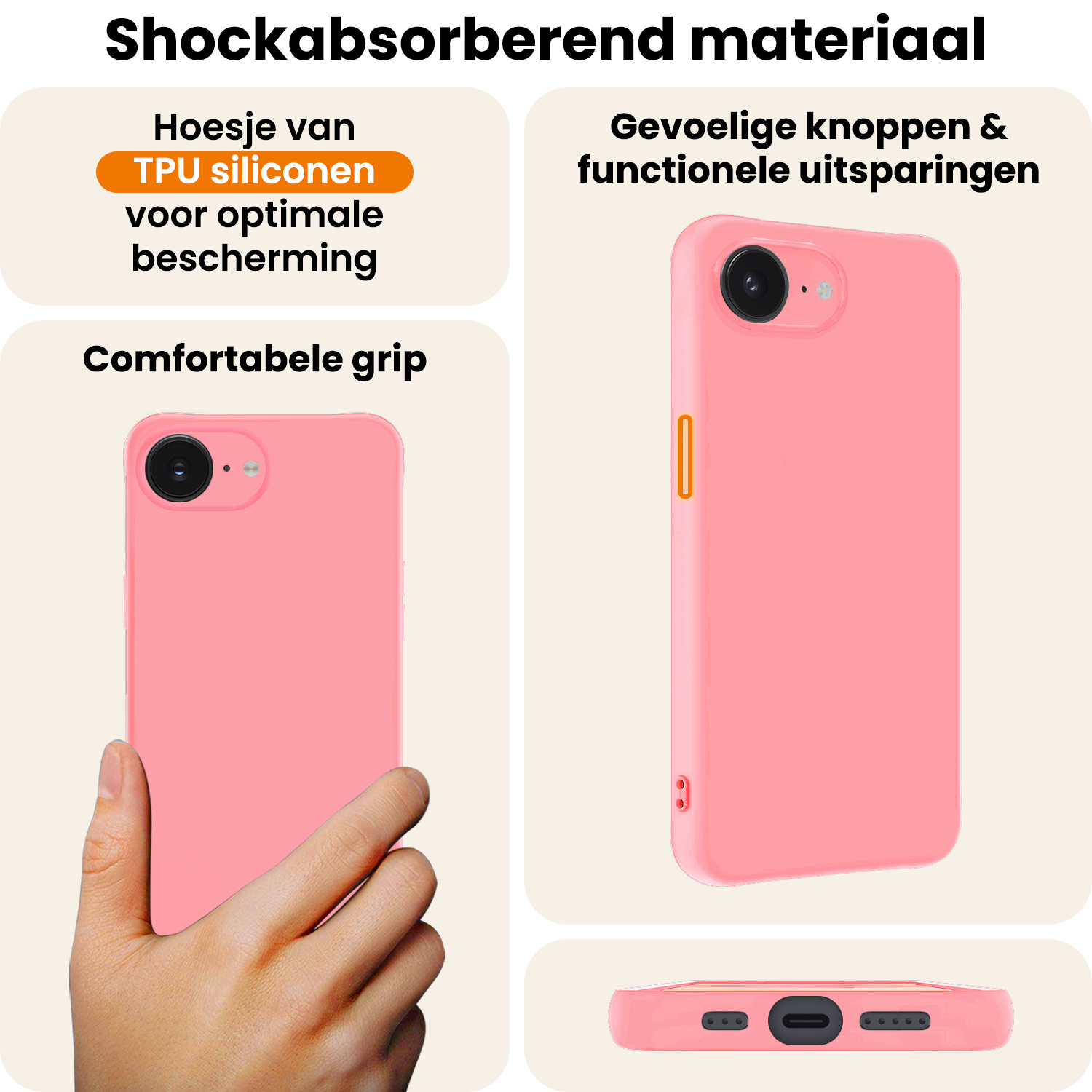 Nomfy Nomfy iPhone 17e Hoesje Siliconen Met Screenprotector Met Dichte Notch - Lichtroze