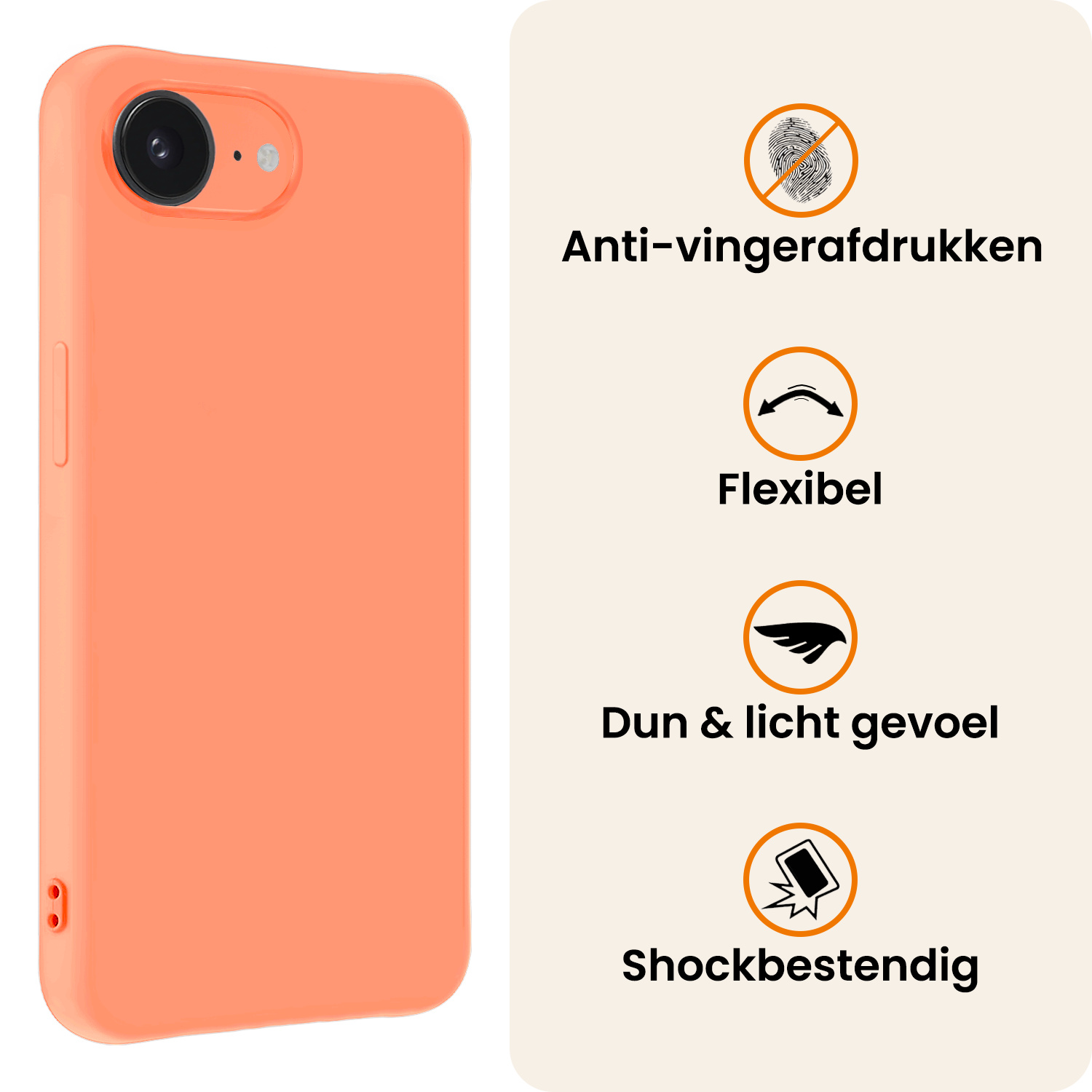 Nomfy Nomfy iPhone 17e Hoesje Siliconen Met Screenprotector Met Dichte Notch - Perzik