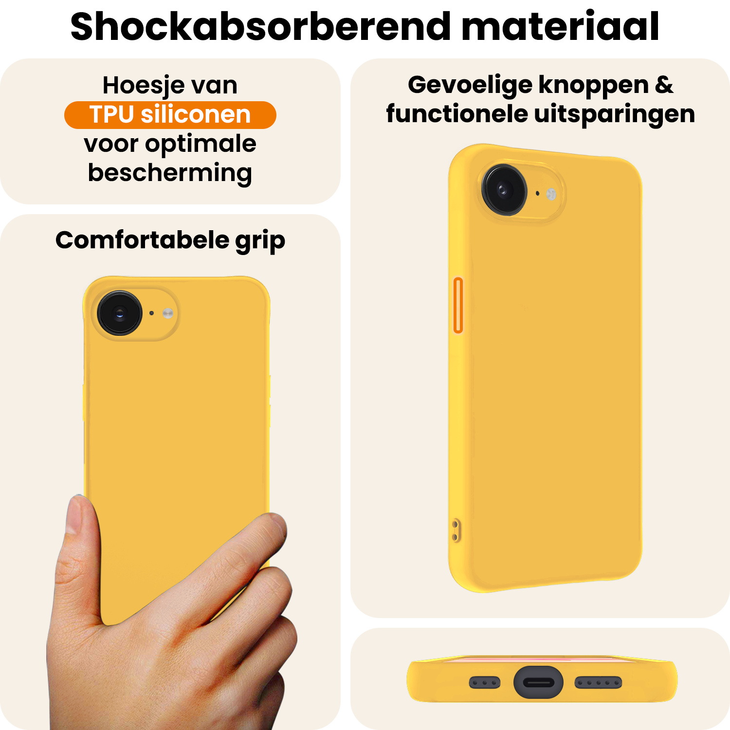 Nomfy Nomfy iPhone 17e Hoesje Siliconen Met 2x Screenprotector Met Dichte Notch - Geel