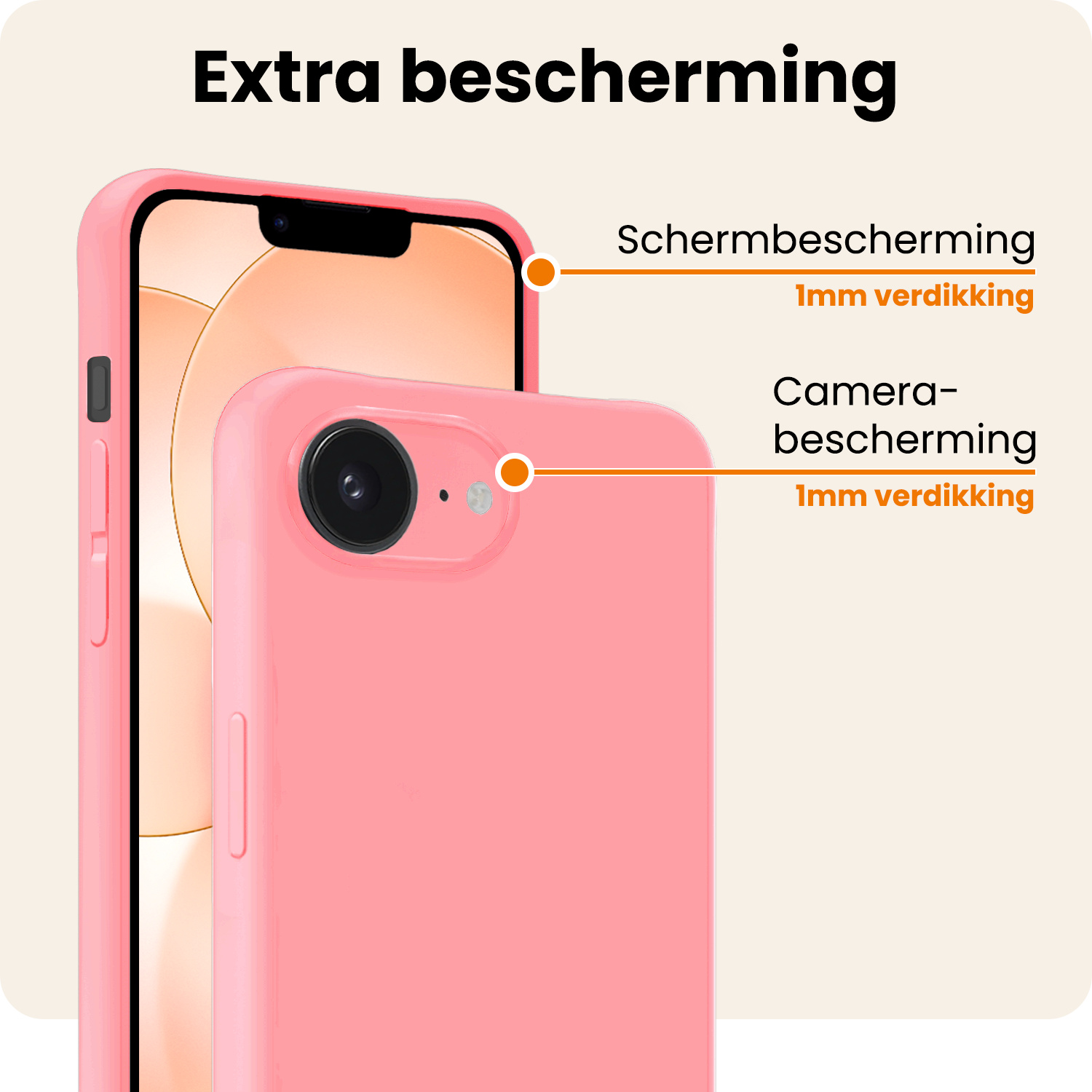 Nomfy Nomfy iPhone 17e Hoesje Siliconen Met 2x Screenprotector Met Dichte Notch - Lichtroze